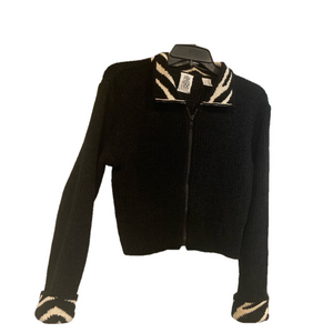 Elle Rose~Sun Valley~Sweet~Cropped~Black~Striped Collar & Cuff~Sweater~Size S